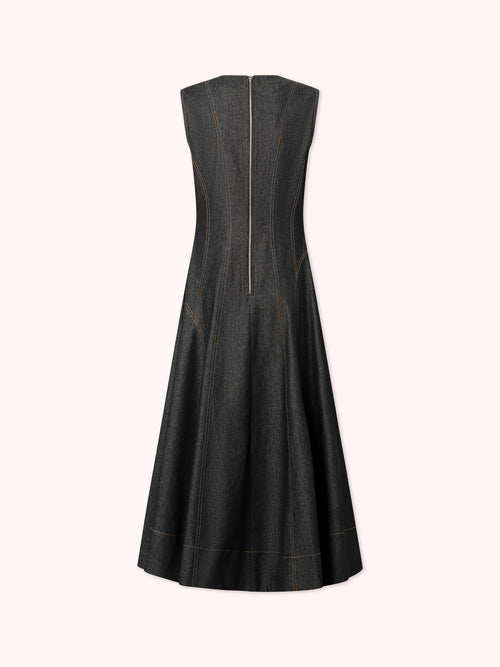 PREVENTA VESTIDO MIDI DENIM CON COSTURAS VISTAS NEGRO