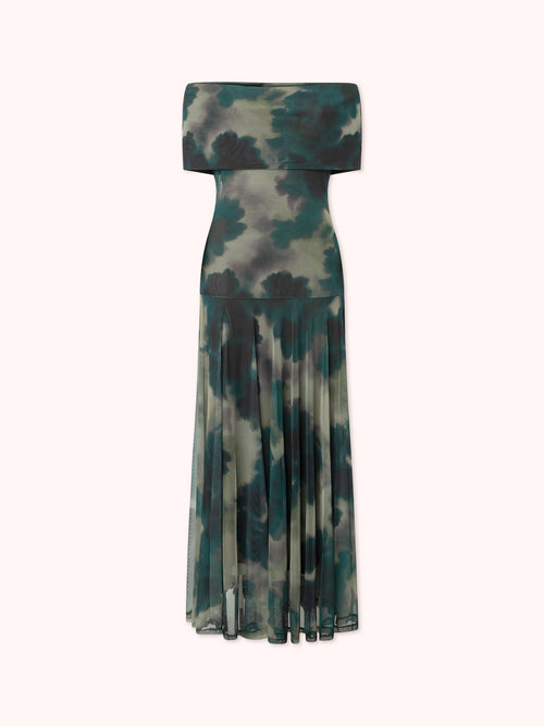 VESTIDO OFF SHOULDER DE TUL VERDE
