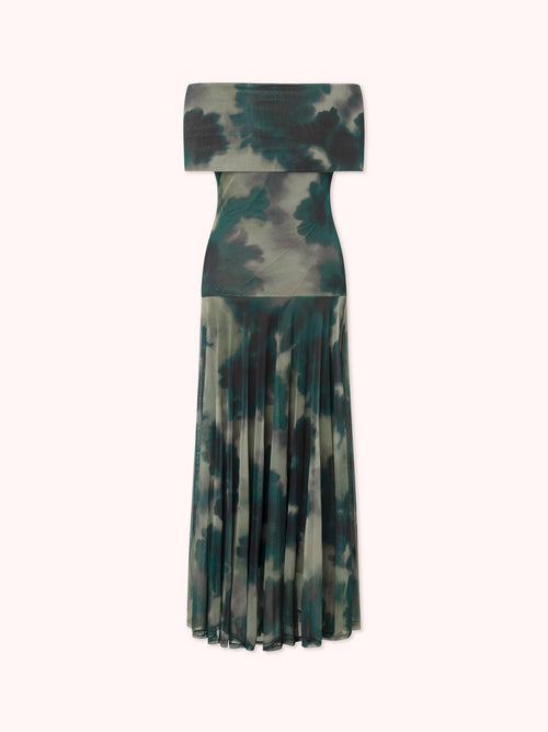 VESTIDO OFF SHOULDER DE TUL VERDE