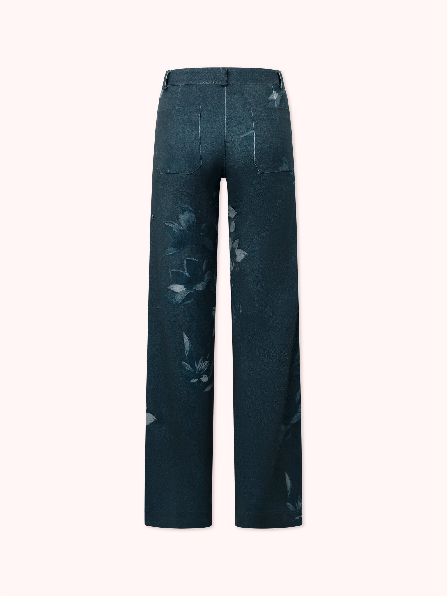 PANTALÓN FLARE CON ESTAMPADO FLORAL AZUL MARINO