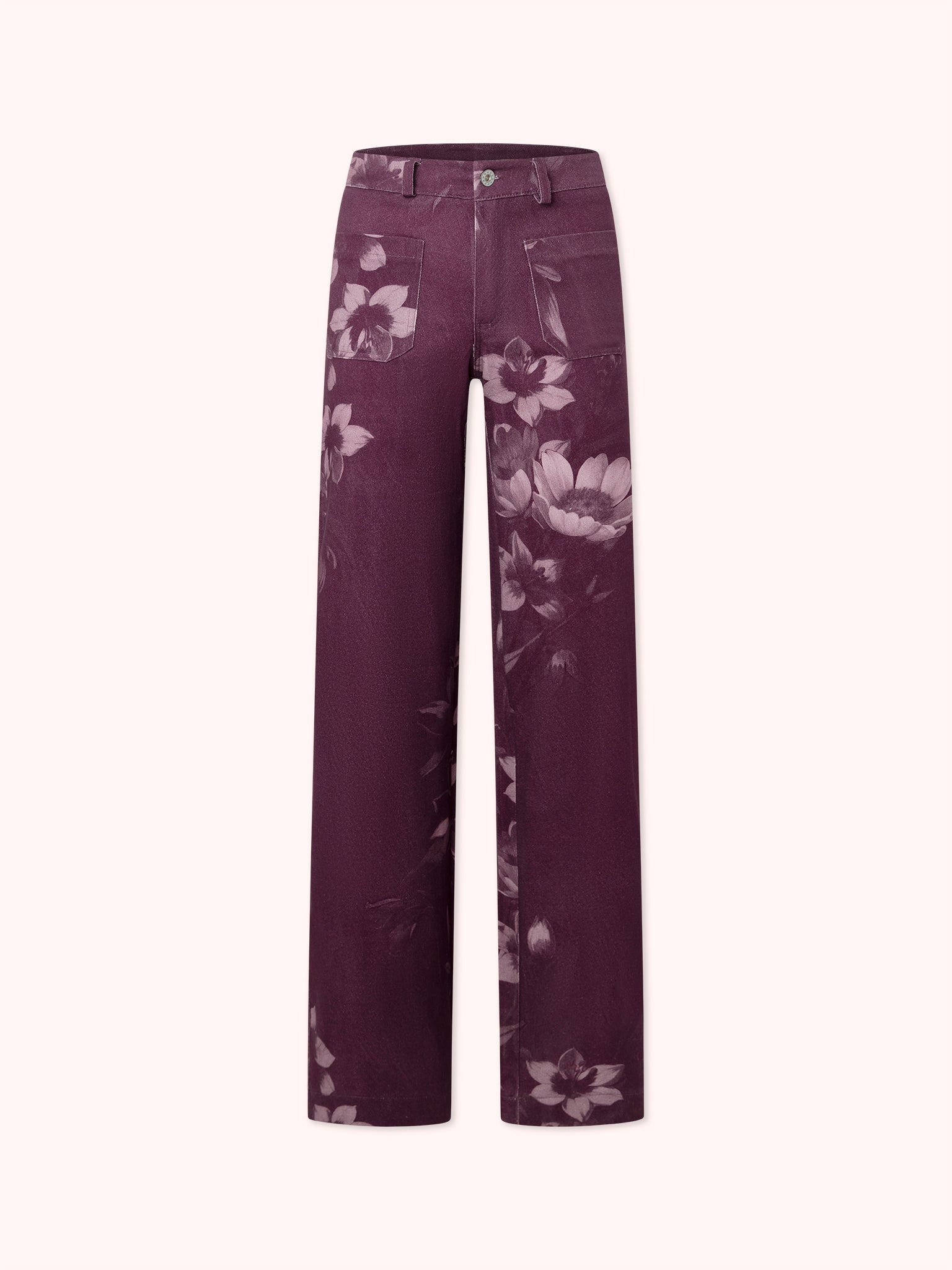 PANTALÓN FLARE CON ESTAMPADO FLORAL MORADO