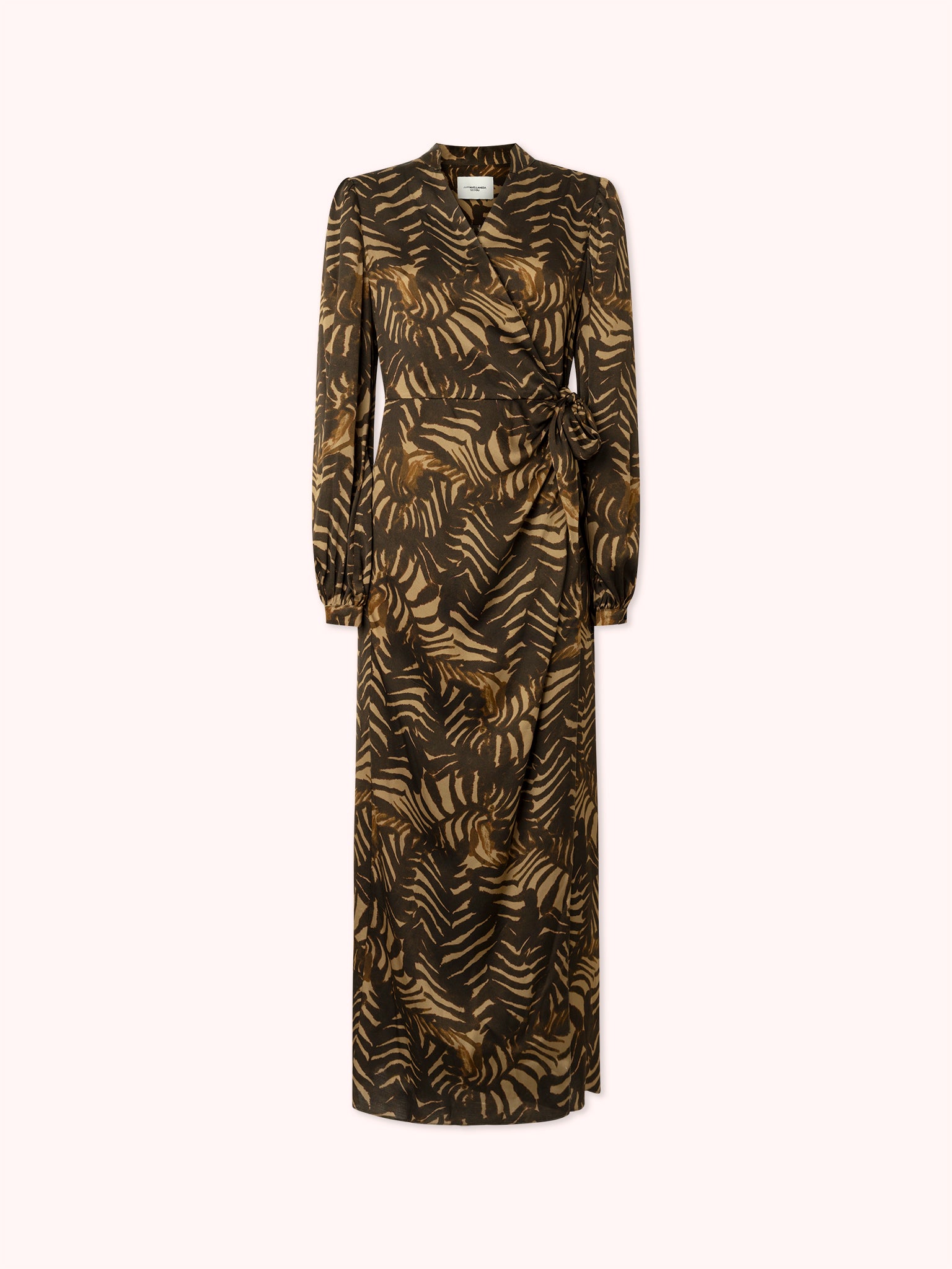 VESTIDO MIDI CRUZADO CON ESTAMPADO MARRÓN