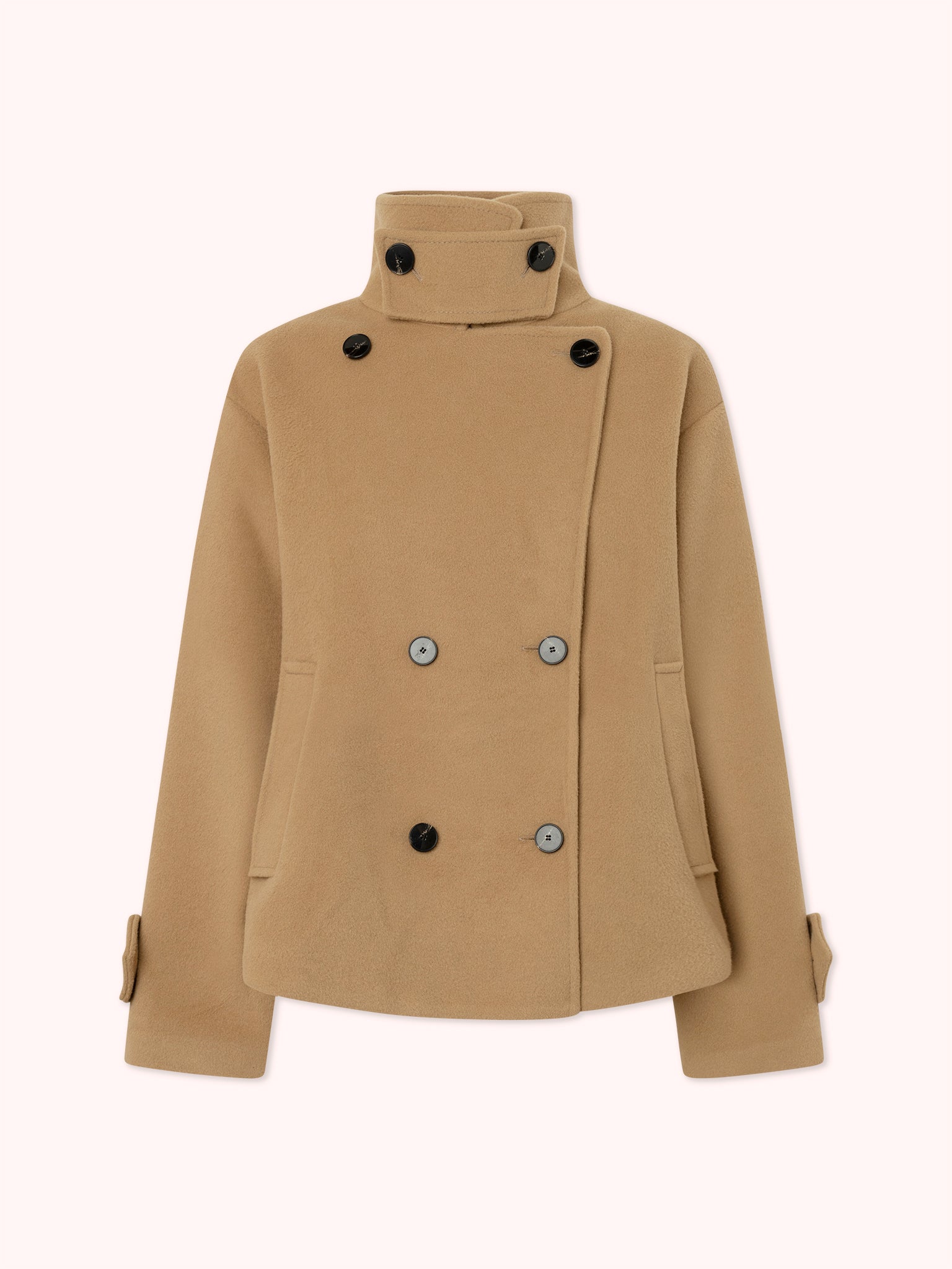 ABRIGO CRUZADO CON CUELLO PERKINS CAMEL