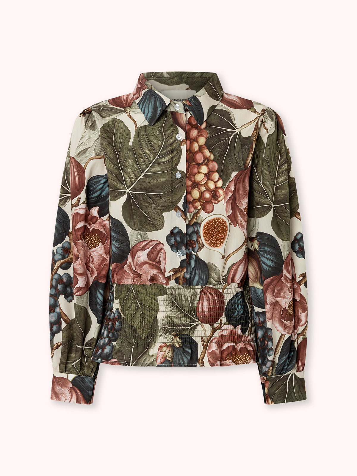 CAMISA MANGA ABULLONADA ESTAMPADA CON NIDO DE ABEJA