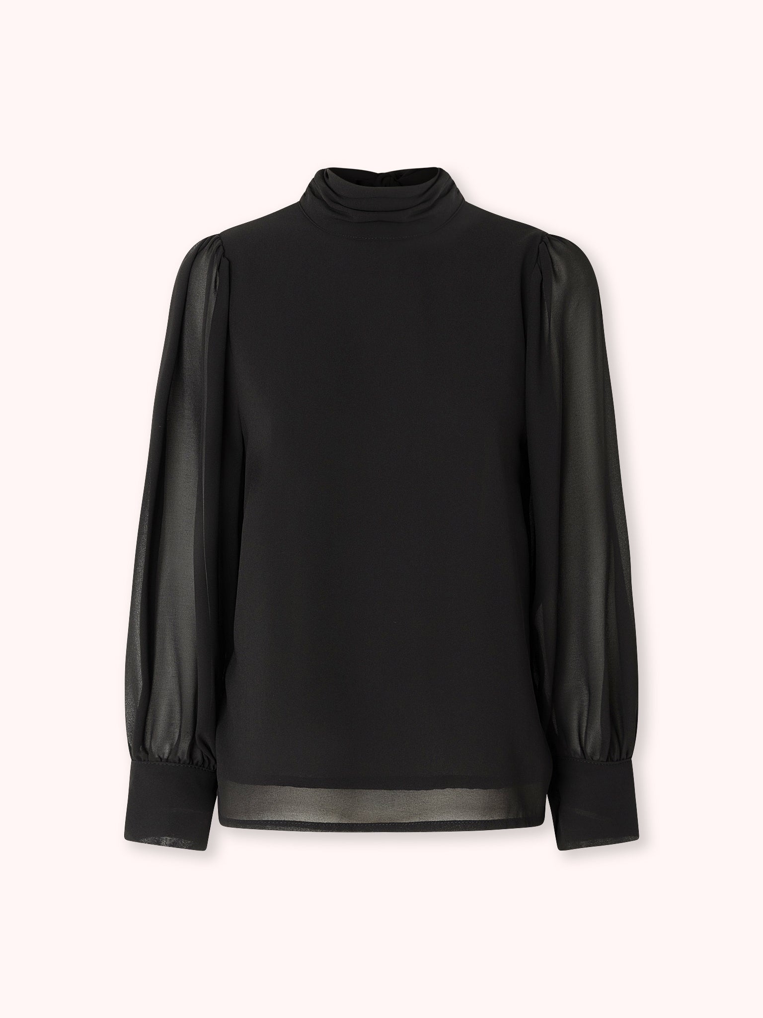 BLUSA DE CUELLO ALTO CON LAZADA NEGRA