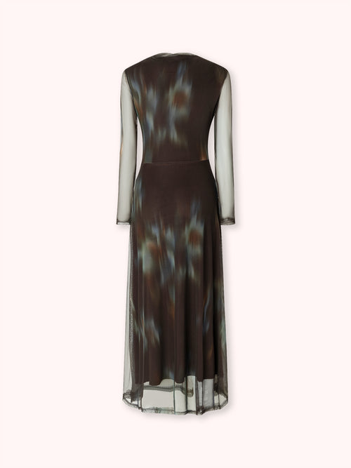 VESTIDO DE TUL CON DRAPEADO CRUZADO MARRÓN