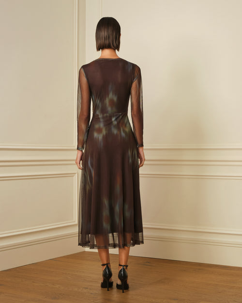 VESTIDO DE TUL CON DRAPEADO CRUZADO MARRÓN