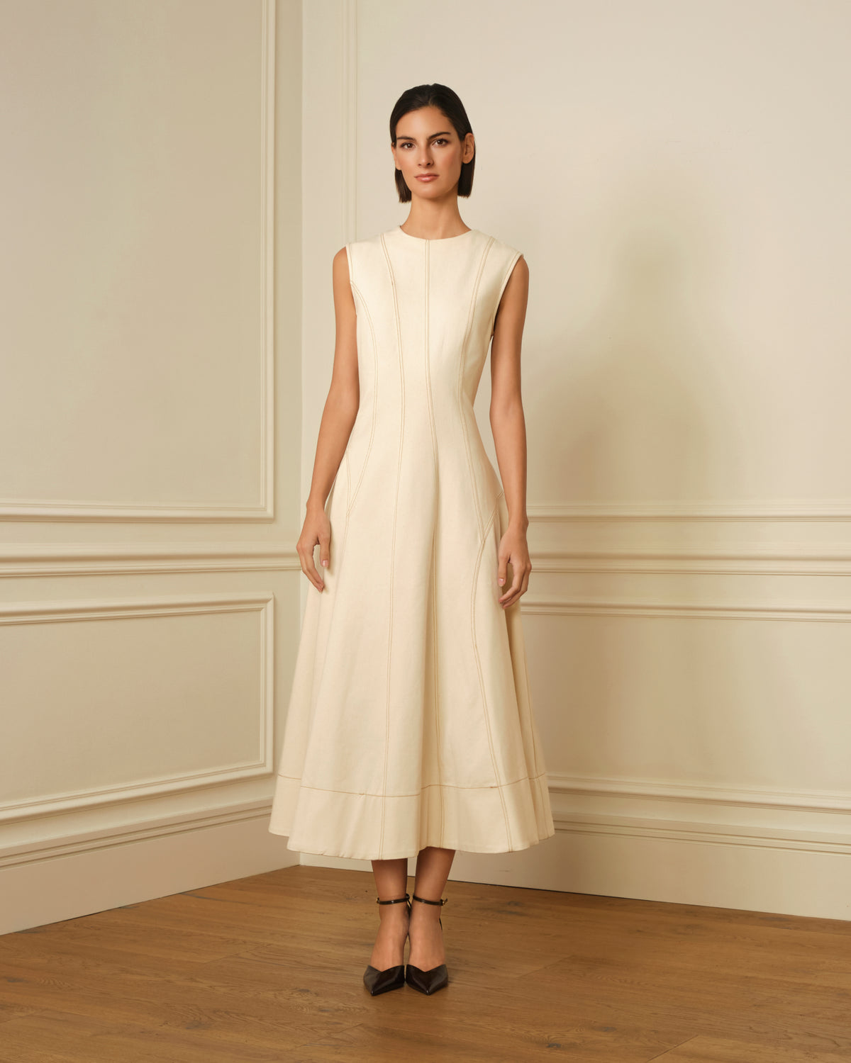 VESTIDO MIDI DENIM CON COSTURAS VISTAS OFF-WHITE
