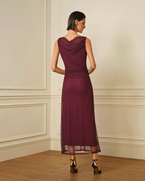 VESTIDO DE TUL CON ESCOTE DRAPEADO VIOLETA