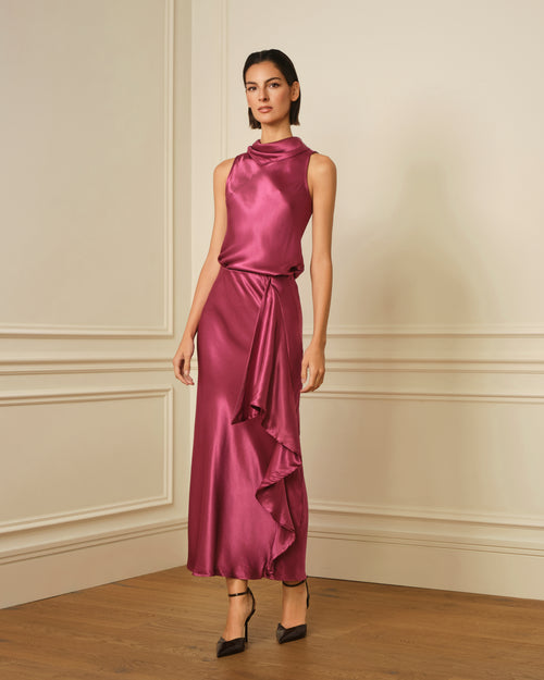 TOP SATINADO CON PAÑUELO MORADO
