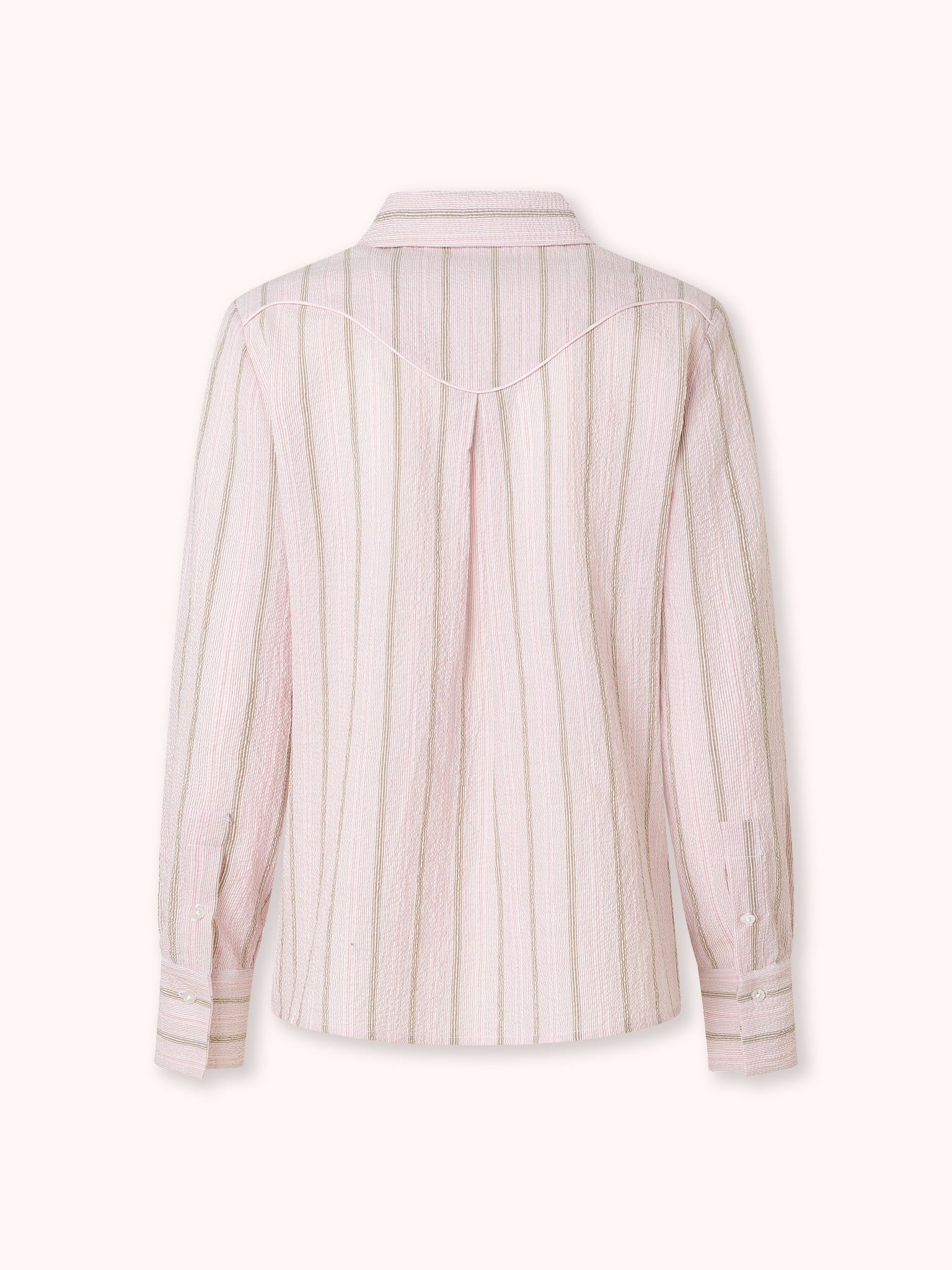 CAMISA CON DETALLE DE VIVO Y ESTAMPADO DE RAYAS ROSA