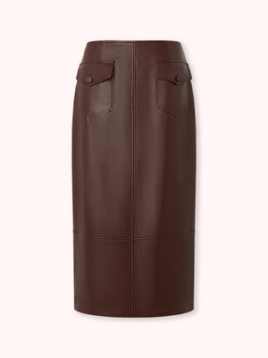 FALDA MIDI CON BOLSILLOS EFECTO PIEL
