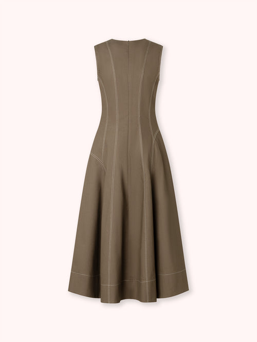 VESTIDO MIDI DENIM CON COSTURAS VISTAS TAUPE