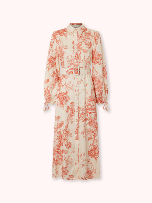 VESTIDO CAMISERO CON CINTURÓN ESTAMPADO ROSA