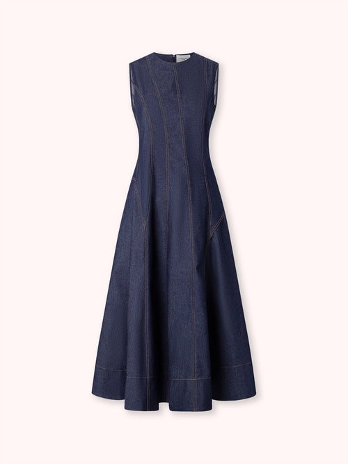 PREVENTA VESTIDO MIDI DENIM CON COSTURAS VISTAS AZUL