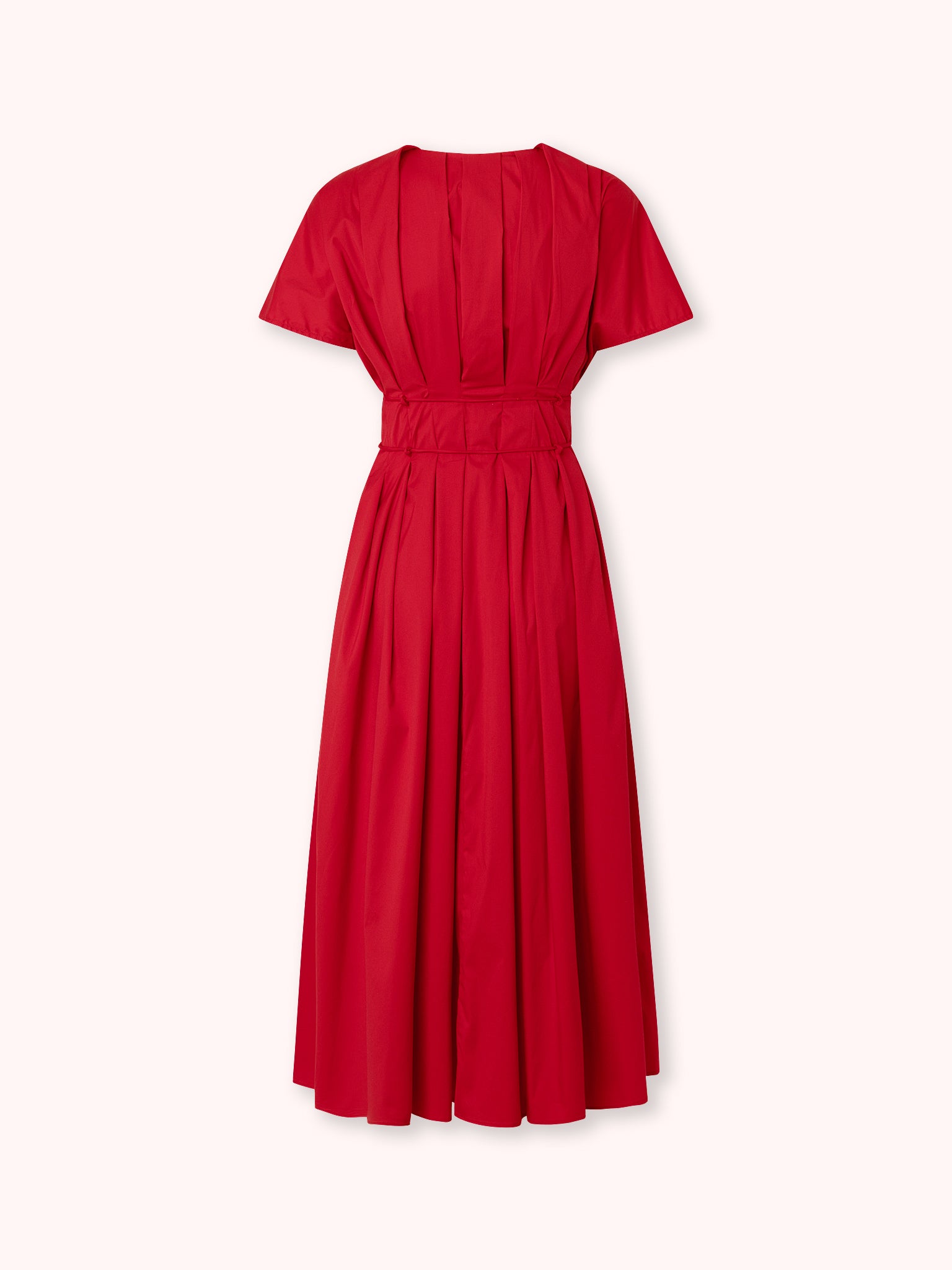 VESTIDO MIDI ESCOTE PICO ROJO