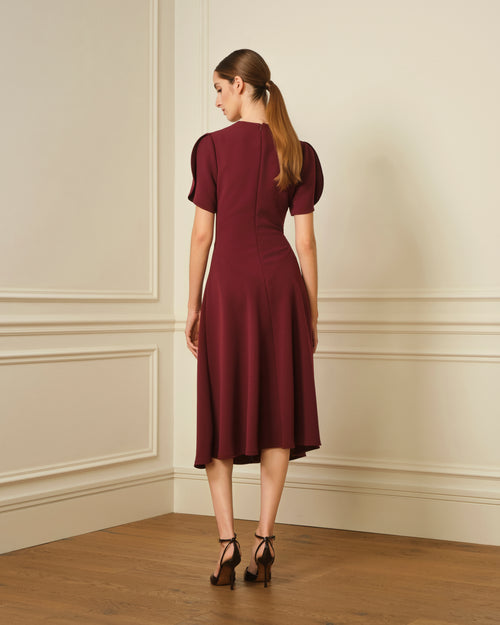 VESTIDO MIDI NUDO BURDEOS