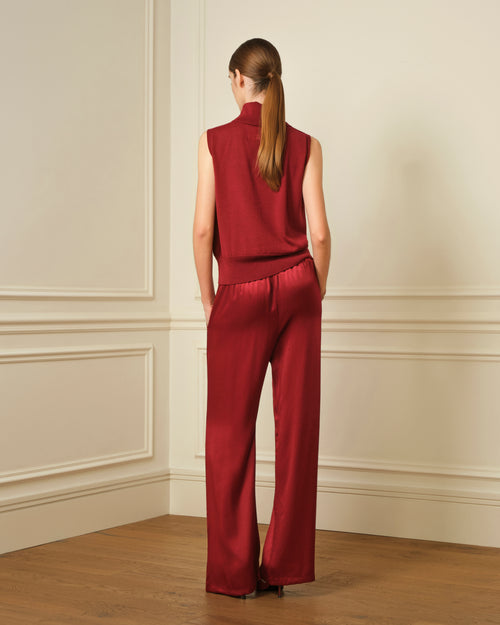 PANTALÓN PALAZZO SATINADO BURDEOS