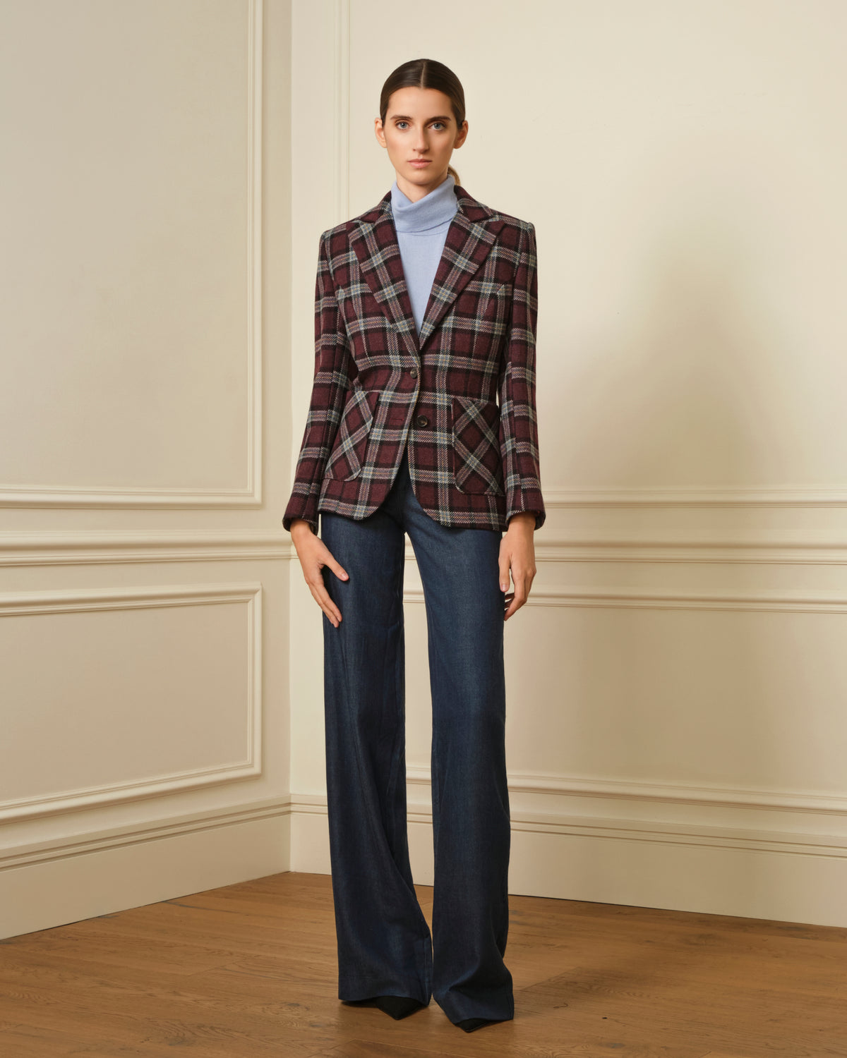 BLAZER DE CUADROS BURDEOS
