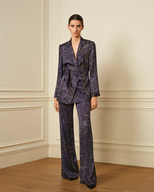 BLAZER SATINADO ESTAMPADO AZUL