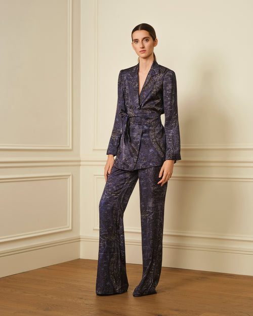 BLAZER SATINADO ESTAMPADO AZUL