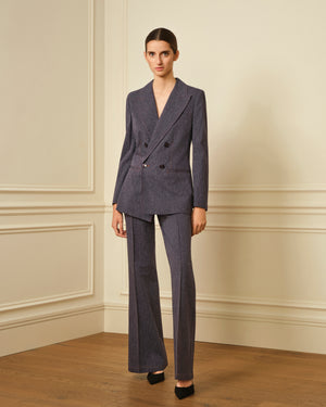 BLAZER CRUZADA CON COSTURAS VISTAS DENIM JASPEADO