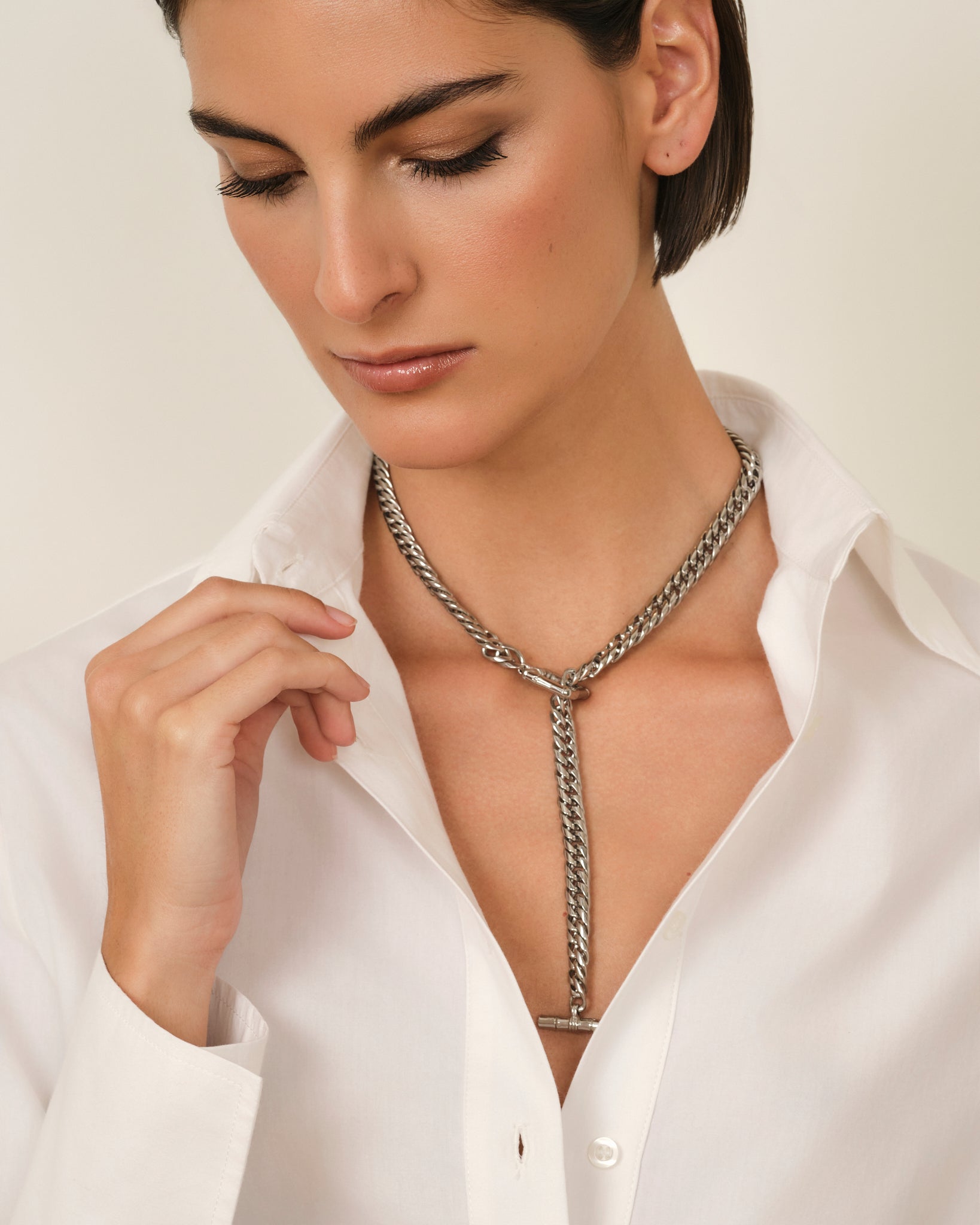 COLLAR CON CIERRE BAMBOO PLATEADO