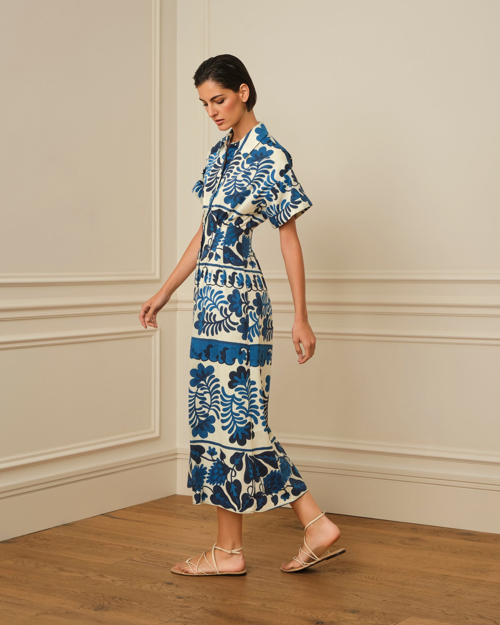VESTIDO MIDI CAMISERO ESTAMPADO AZUL