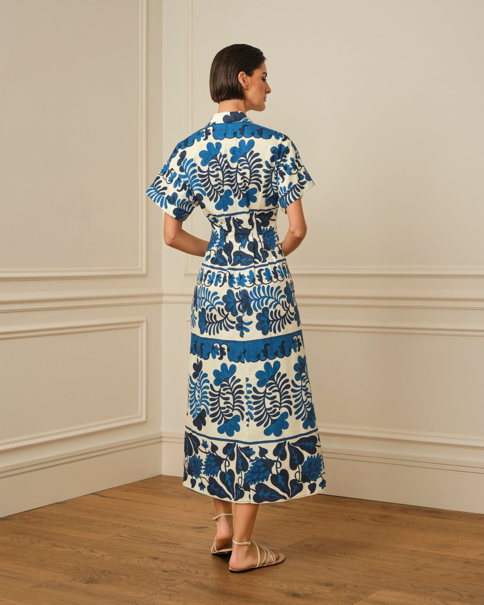 VESTIDO MIDI CAMISERO ESTAMPADO AZUL