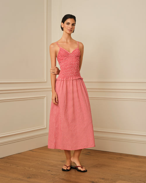 VESTIDO DE TIRANTES CON ESTAMPADO VICHY ROJO