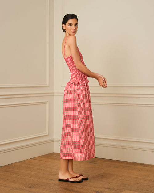 VESTIDO DE TIRANTES CON ESTAMPADO VICHY ROJO