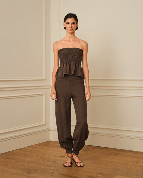 PANTALÓN BOMBACHO CINTURA ELÁSTICA MARRÓN