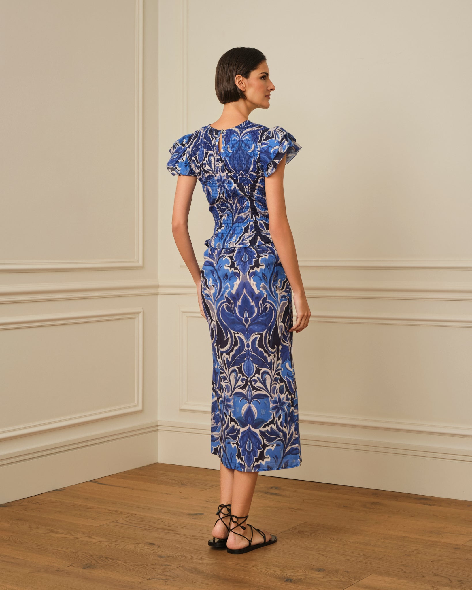 TOP NIDO DE ABEJA ESTAMPADO AZUL
