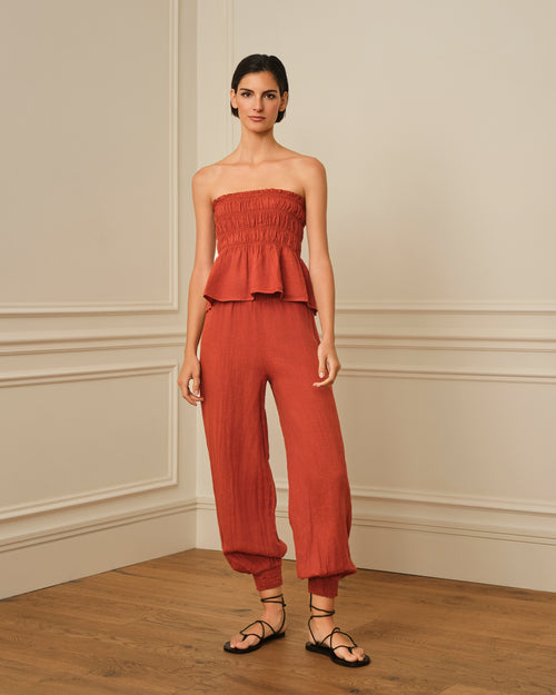 PANTALÓN BOMBACHO CINTURA ELÁSTICA TERRACOTA