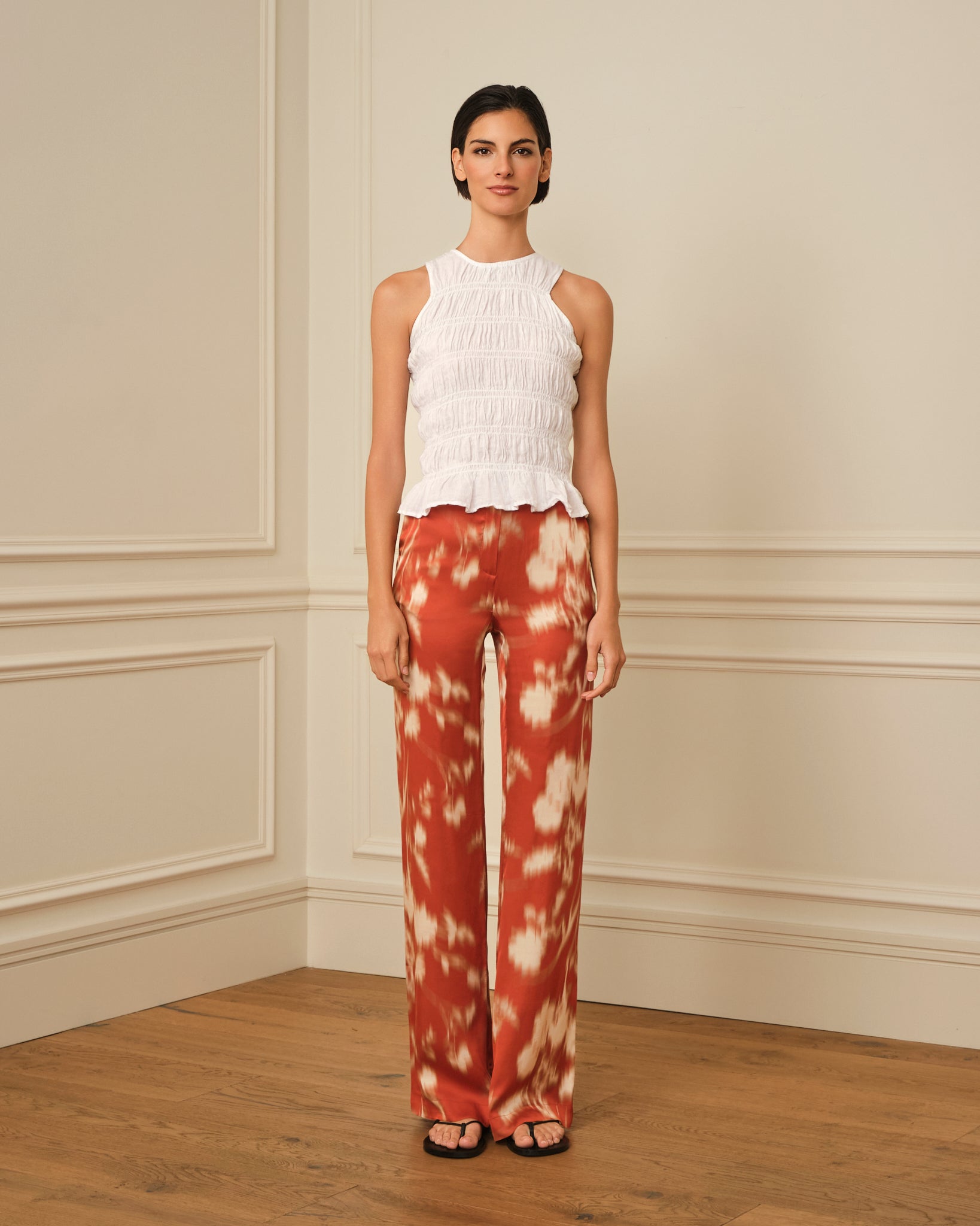 PANTALÓN SATINADO ESTAMPADO ROJO
