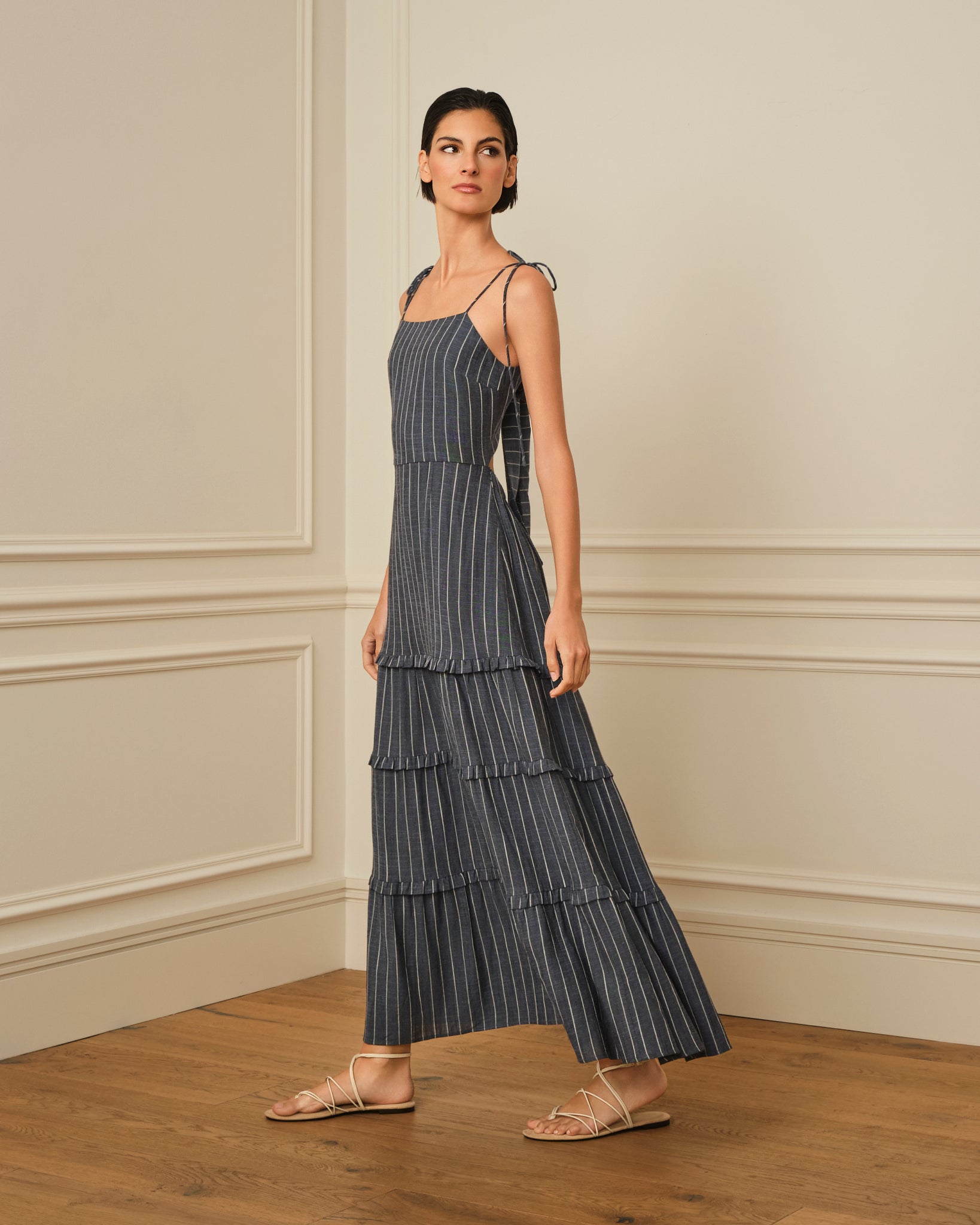 VESTIDO TIRANTES CON ESTAMPADO A RAYAS DENIM