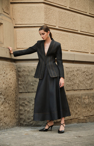 FALDA MIDI DENIM NEGRO