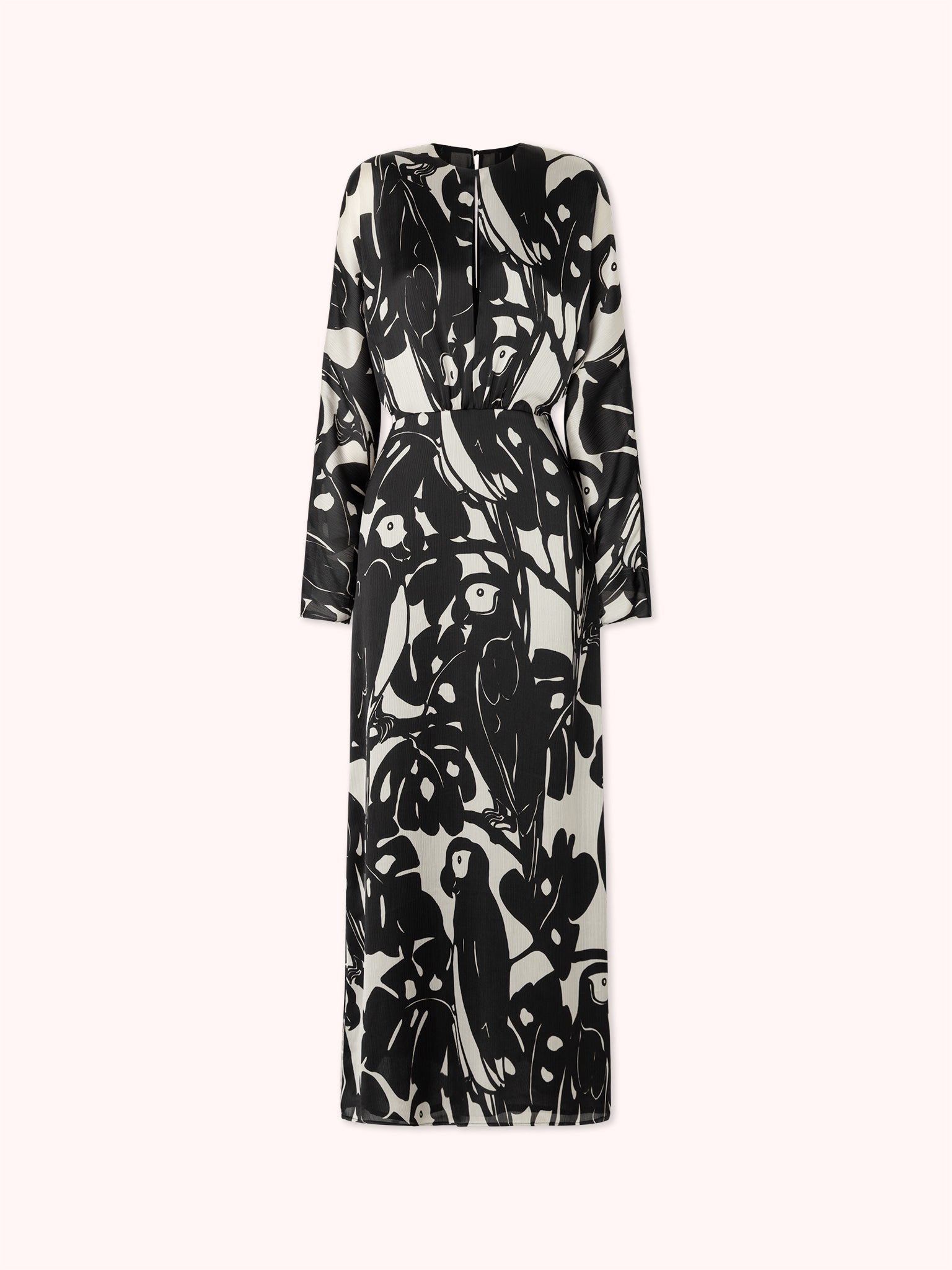 VESTIDO LARGO ESCOTE OJAL ESTAMPADO NEGRO