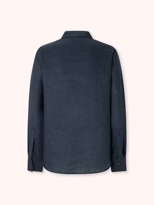 CAMISA MANGA LARGA DE LINO AZUL