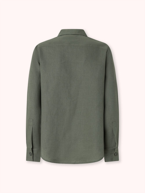 CAMISA MANGA LARGA DE LINO VERDE