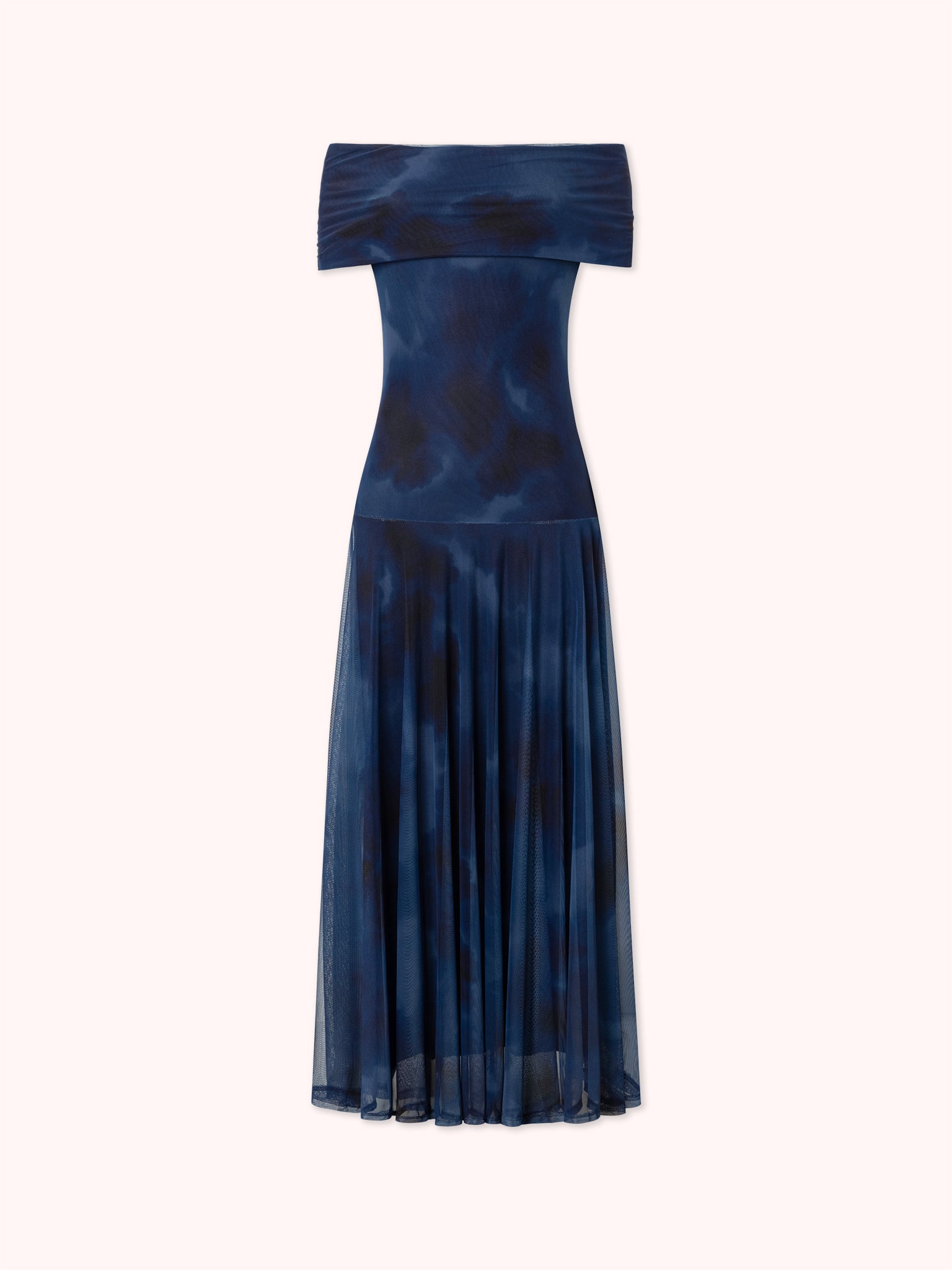 VESTIDO OFF SHOULDER DE TUL AZUL