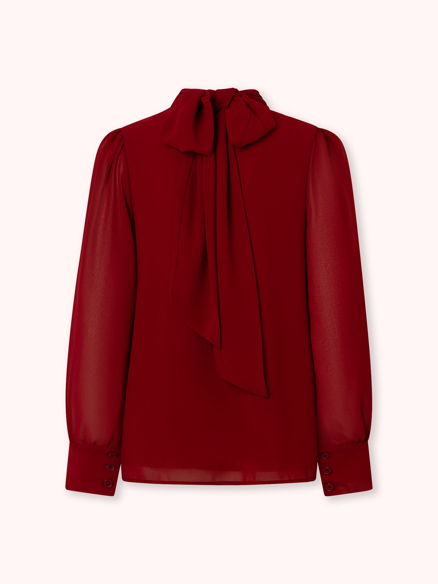 BLUSA DE CUELLO ALTO CON LAZADA GRANATE