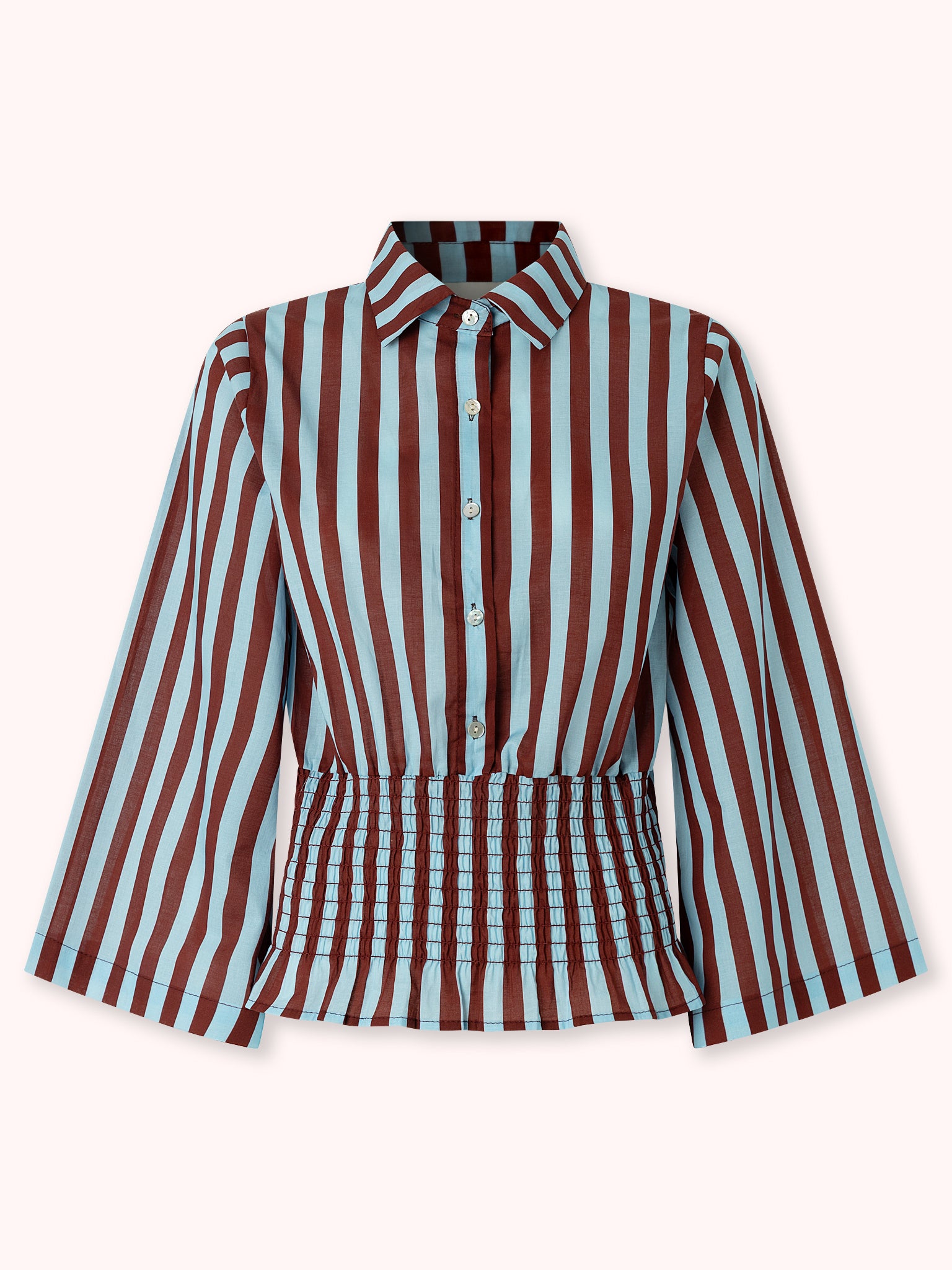 CAMISA NIDO DE ABEJA CON BURDEOS Y CELESTE