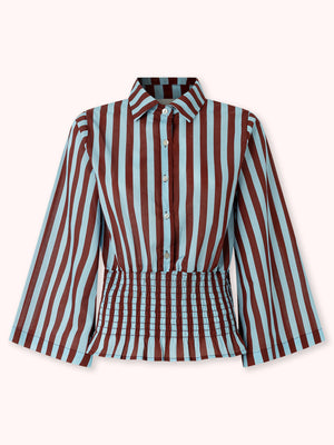CAMISA NIDO DE ABEJA CON BURDEOS Y CELESTE