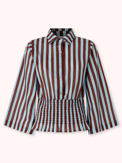 CAMISA NIDO DE ABEJA CON BURDEOS Y CELESTE