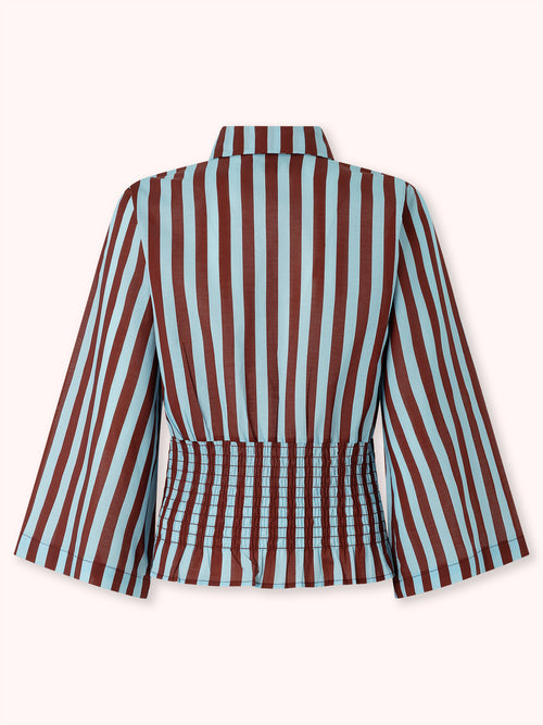 CAMISA NIDO DE ABEJA CON BURDEOS Y CELESTE
