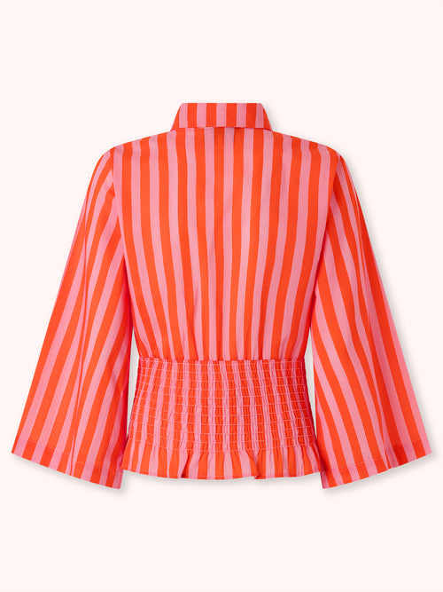 CAMISA NIDO DE ABEJA CON RAYAS ROSA Y NARANJA