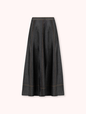 FALDA MIDI DENIM NEGRO