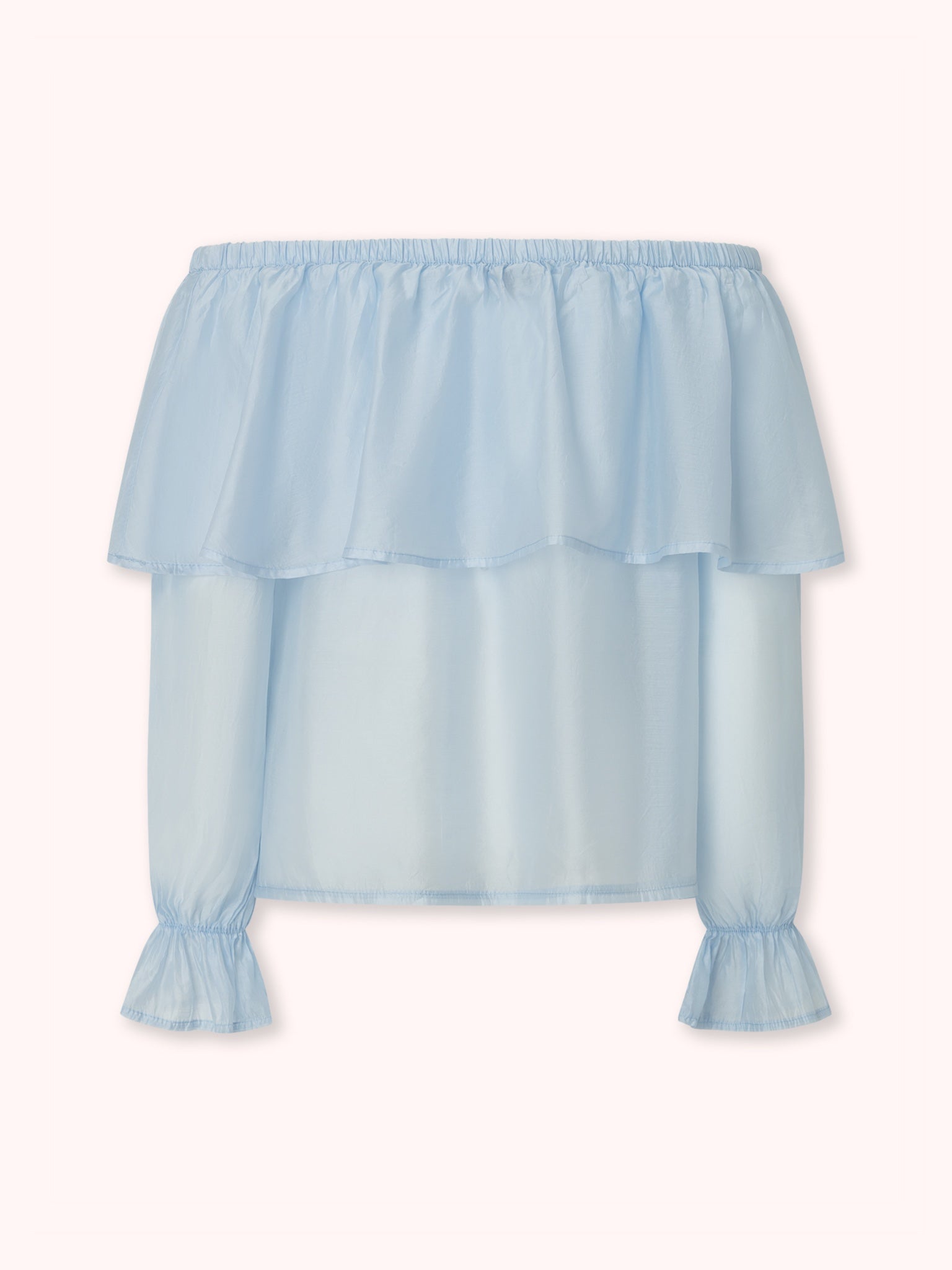 BLUSA OFF SHOULDER CON VOLANTE CELESTE