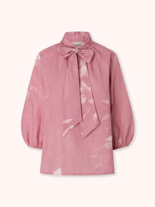 BLUSA MANGA ABULLONADA CON ESTAMPADO FLORAL ROSA